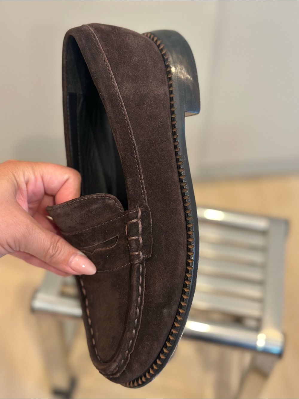 Freda Salvador Elba Espresso Suede Penny Loafers - Picture 6 of 13